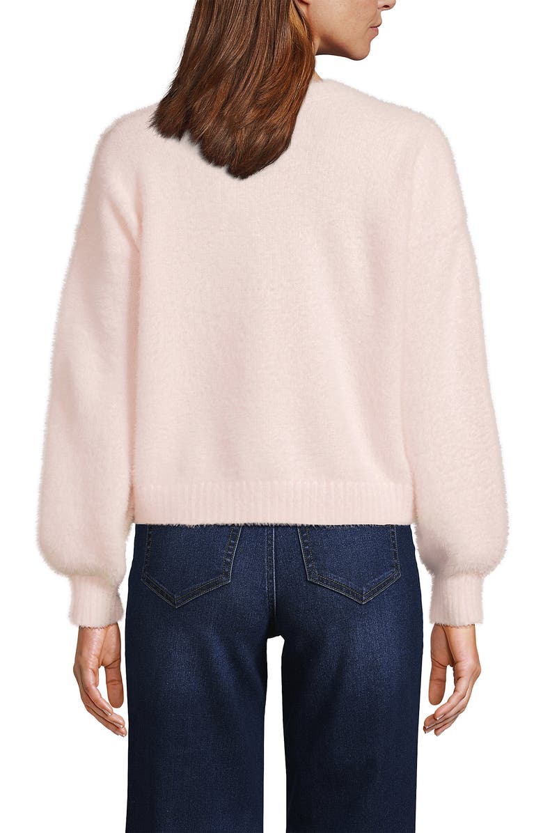 Lands' End Fuzzy Eyelash Cable Cardigan Sweater, Alternate, color, Blush