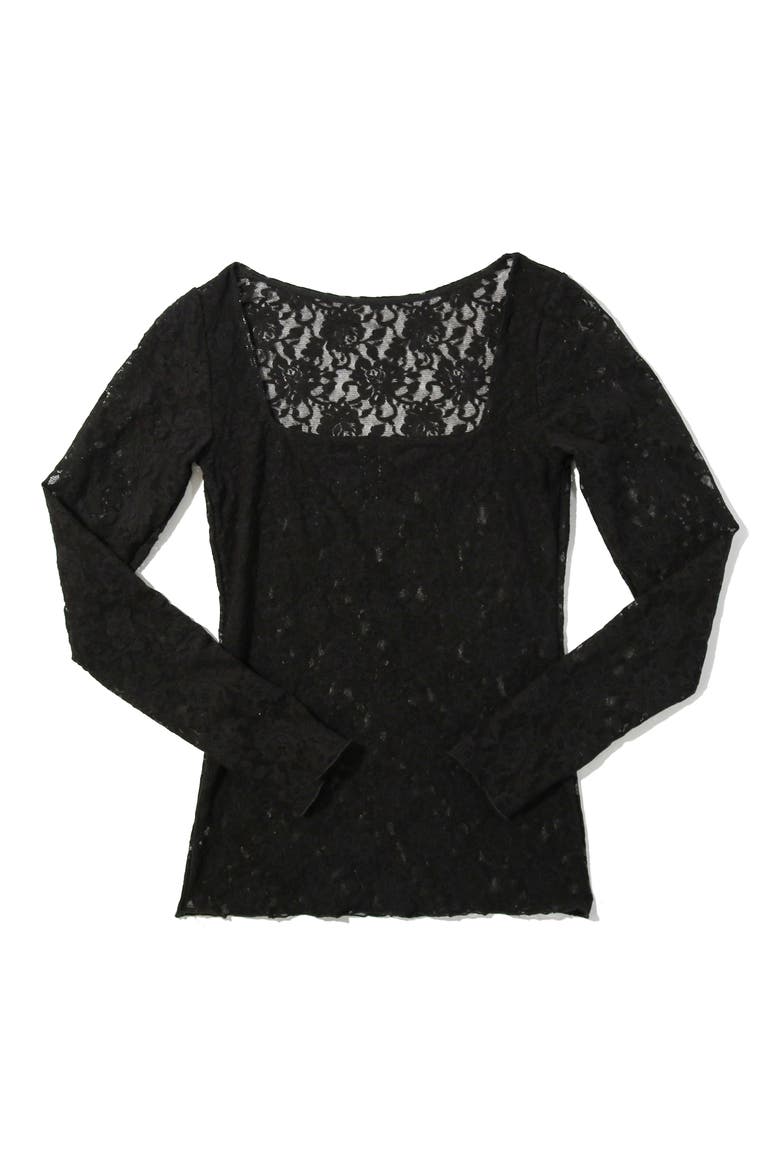 Signature Lace Long Sleeve Top, Alternate, color, BLACK