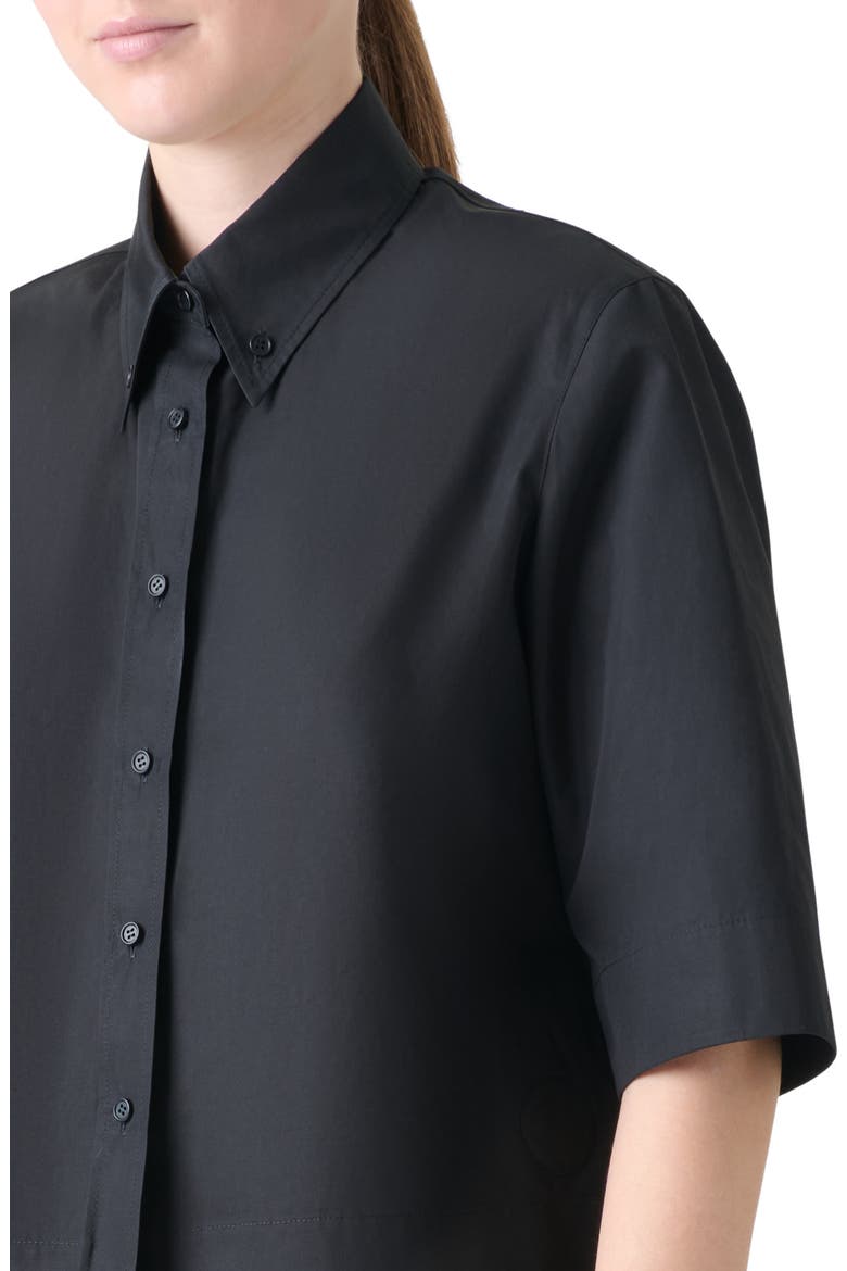 Cotton Poplin Crop Button-Down Shirt, Alternate, color, BLACK
