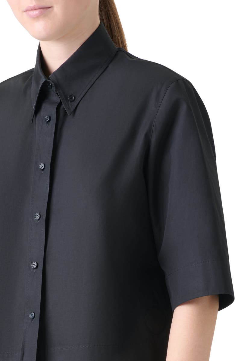 Akris punto Cotton Poplin Crop Button-Down Shirt, Alternate, color, Black
