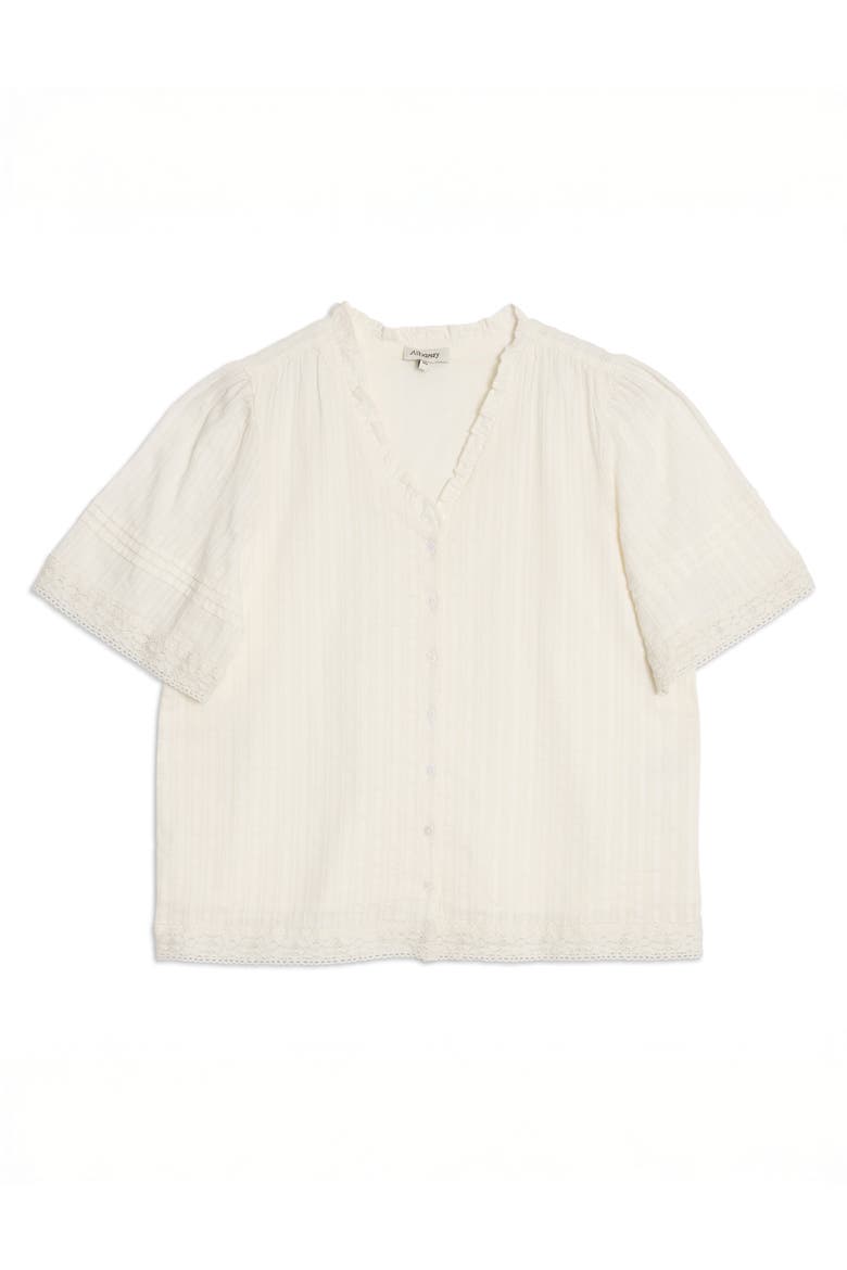 Pintuck Sleeve Button Through Top, Alternate, color, Cream