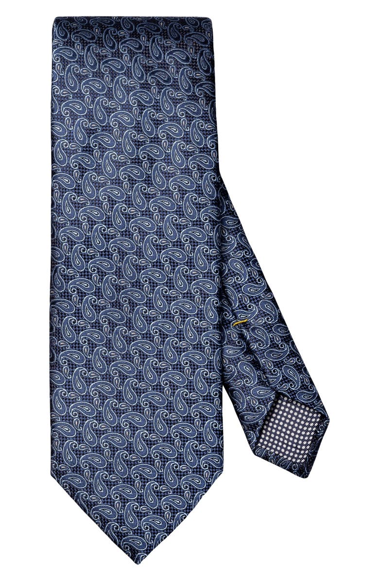 Eton Navy Paisley Silk Jacquard Tie, Main, color, Navy