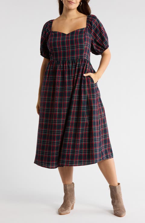 Arvada Plaid Puff Sleeve Dress (Plus)