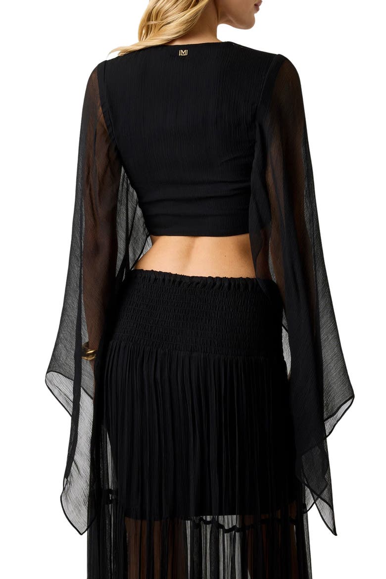 Tamia Long Sleeve Crinkle Chiffon Top, Alternate, color, BLACK/ BLACK