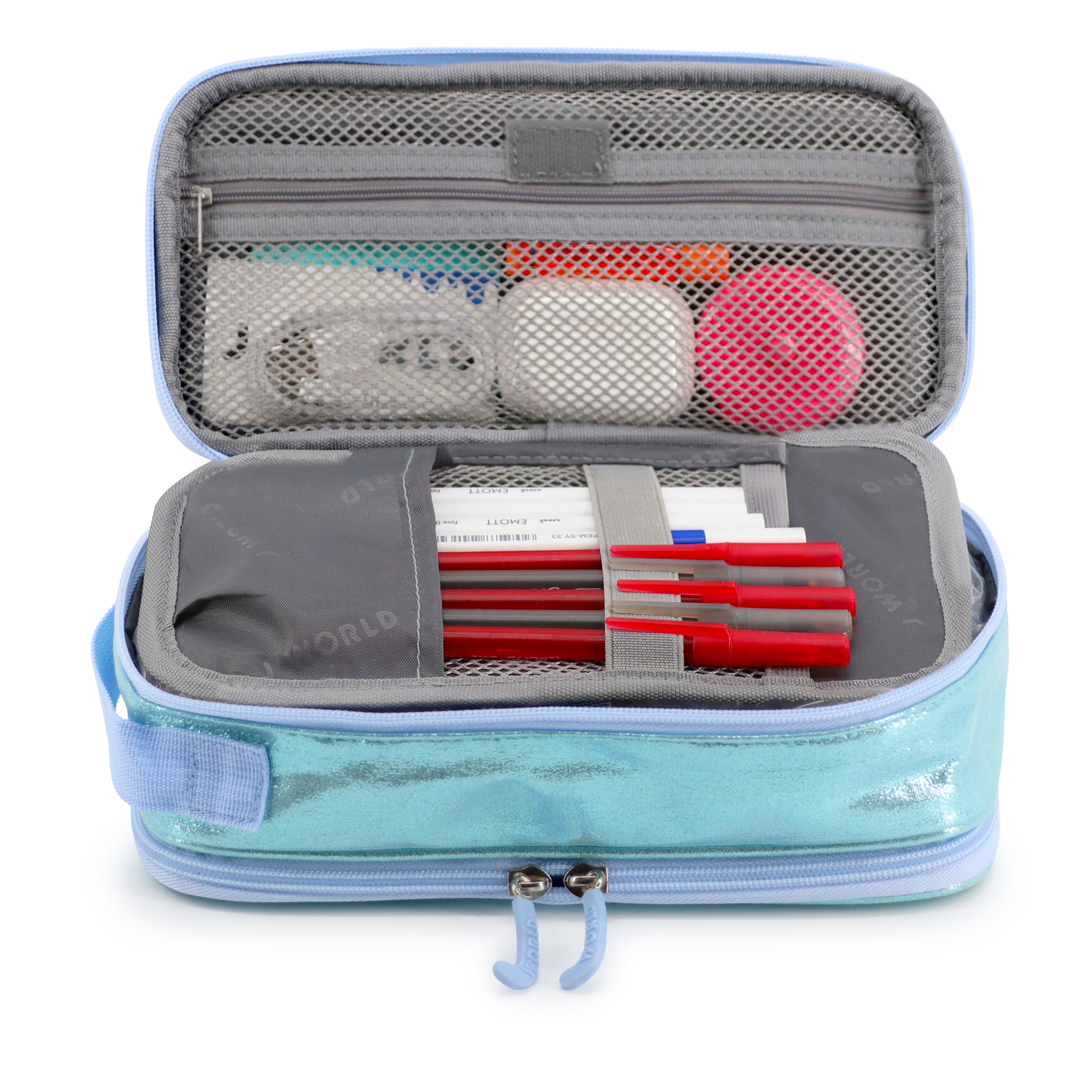 Doodle Pencil Case with Handle Strap, Alternate, color, Metallic Teal