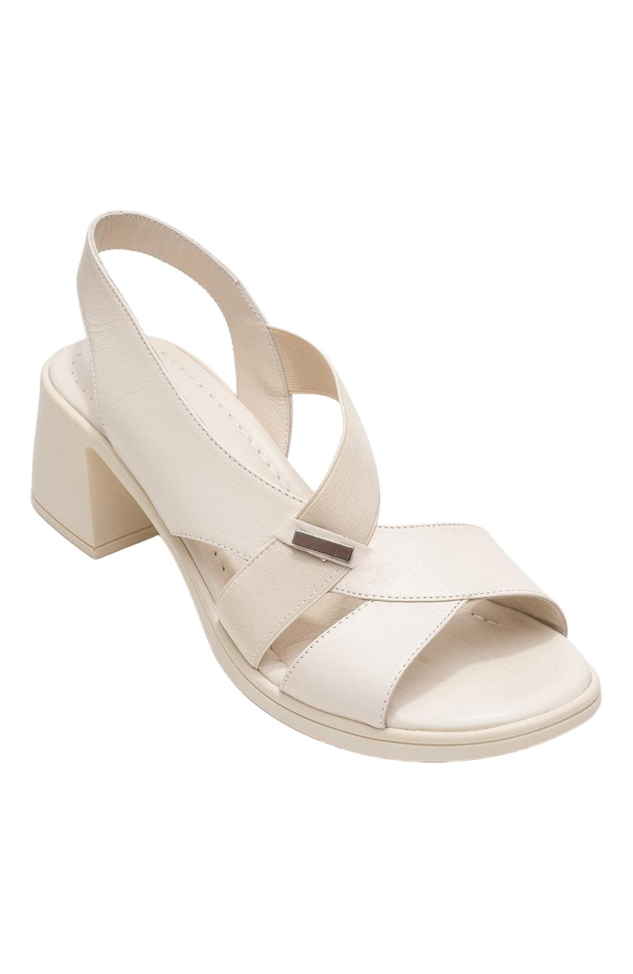 Crina Elasticated Leather Chunky Heel Sandal, Alternate, color, Beige Leather