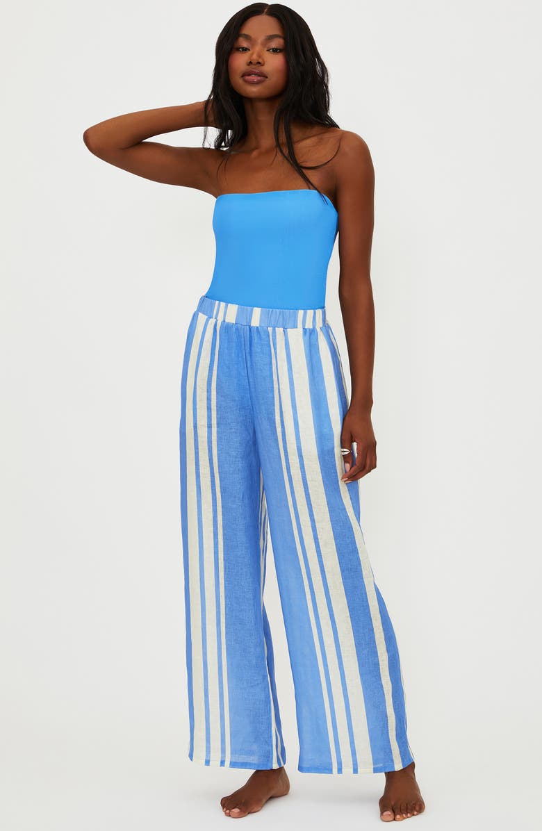 Beach Riot Audley Stripe Linen Cover-Up Pants, Alternate, color, Harbor Stripe