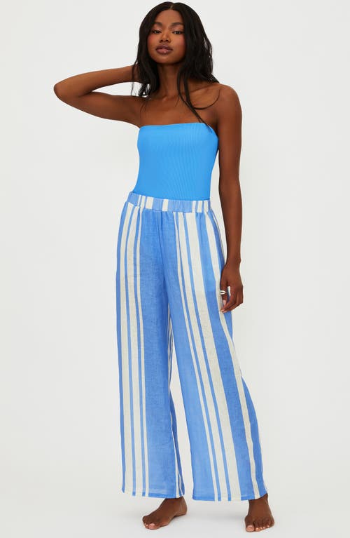 Beach Riot Audley Stripe Linen Cover-up Pants In Blue