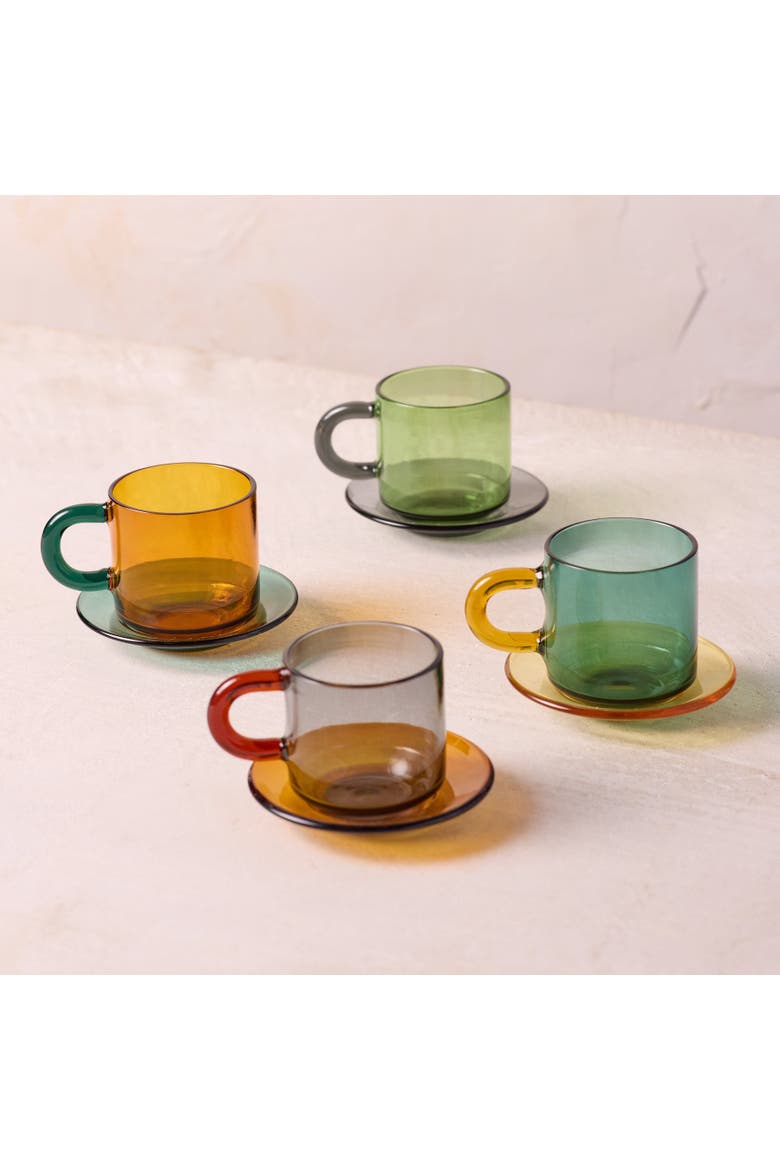 Niko Glass Espresso Cup & Saucer - Set of 4, Alternate, color, Multicolor