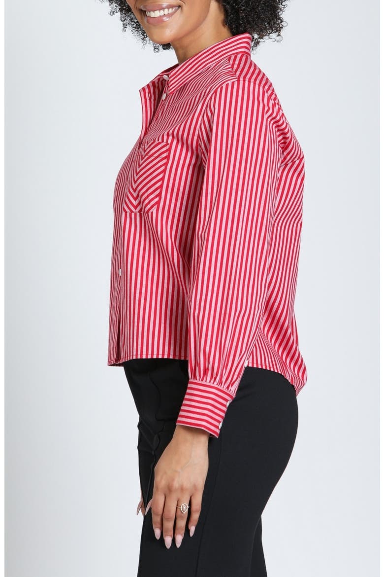 Cropped Striped Cotton Shirt, Alternate, color, CRANBERRY STRIPE