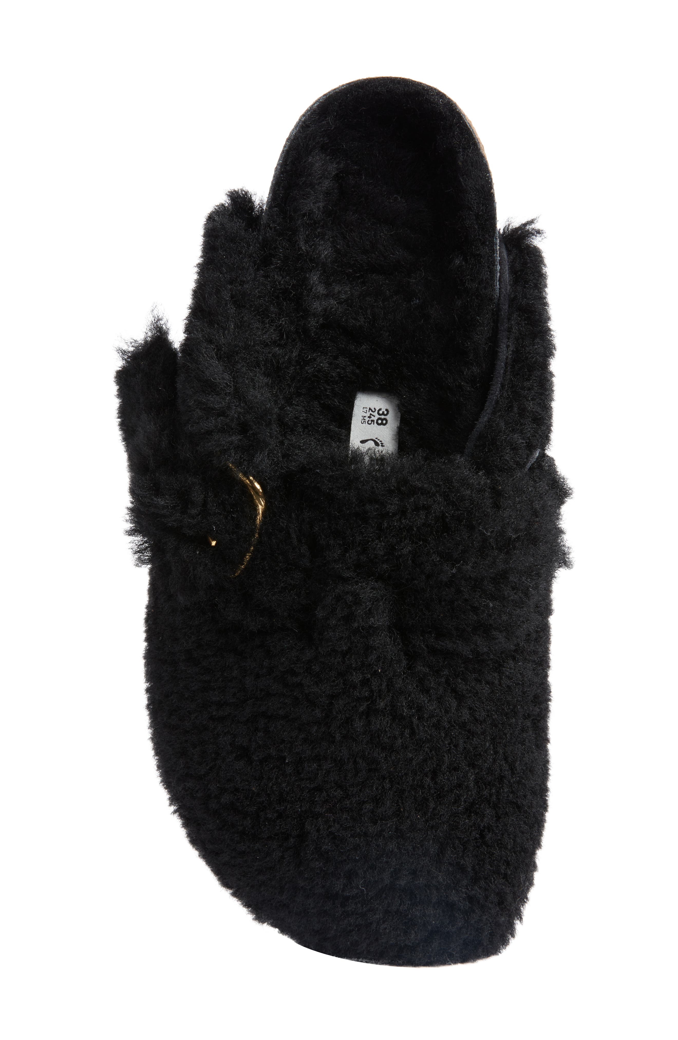 Birkenstock Boston Big Buckle Genuine Shearling Clog - Discontinued, Alternate, color, Black/ Gold