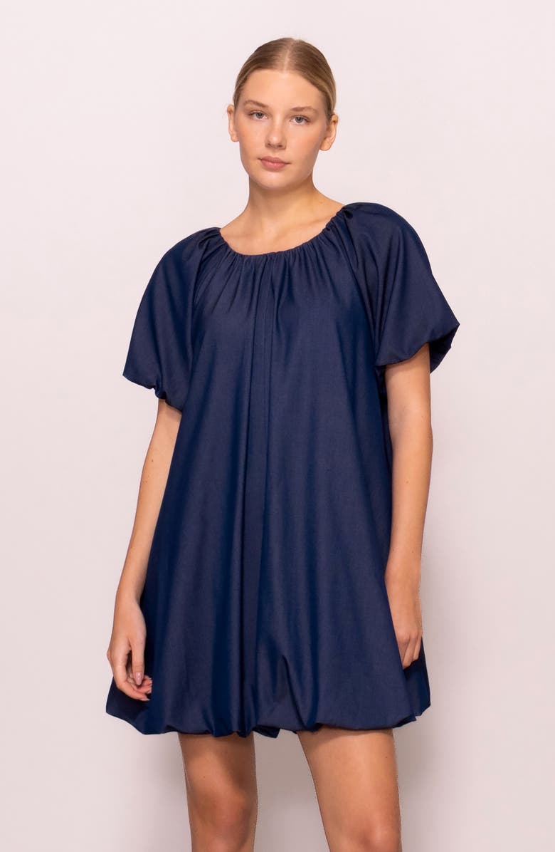 MELLODAY Short Sleeve Bubble Hem Minidress, Alternate, color, Dark Denim