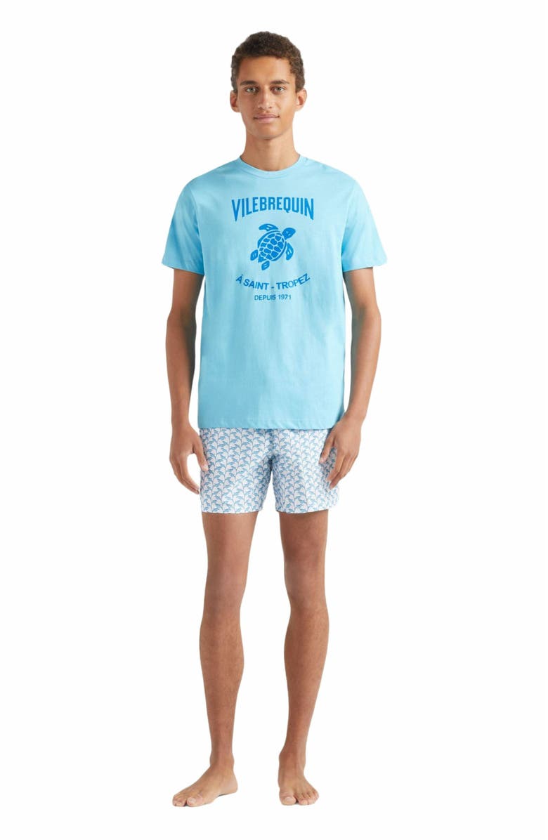 Vilebrequin Men's Gummy Logo Cotton T-Shirt, Main, color, Topaze Bleue