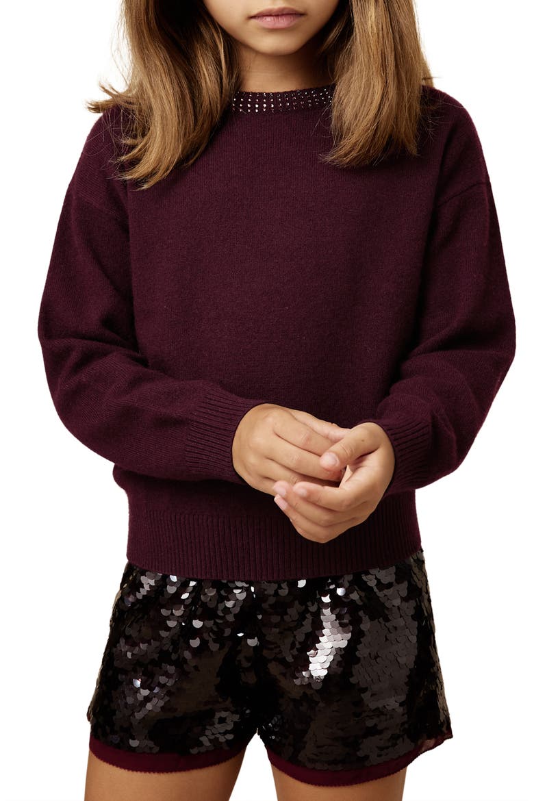 Kids' Elizabeth Embellished Sweater, Alternate, color, BERRY