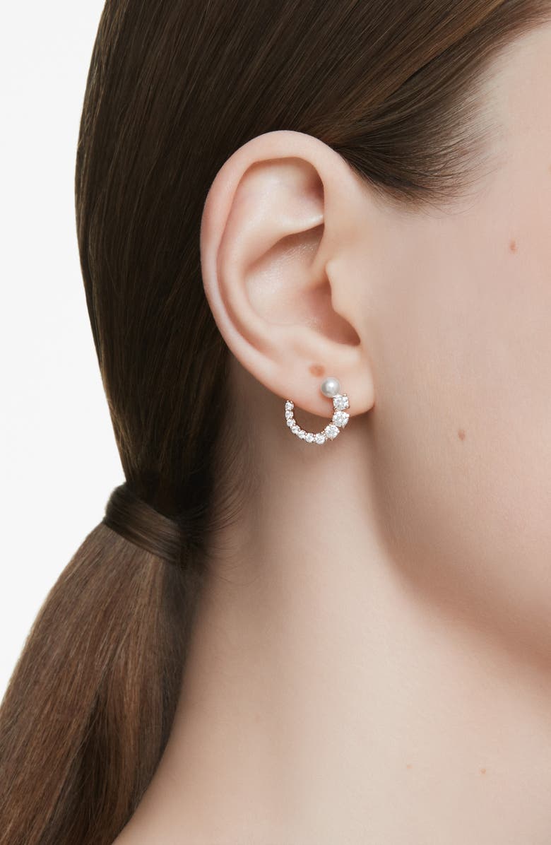 Swarovski Matrix Faux Pearl & Zirconia Frontal Hoop Earrings, Alternate, color, Rose Gold