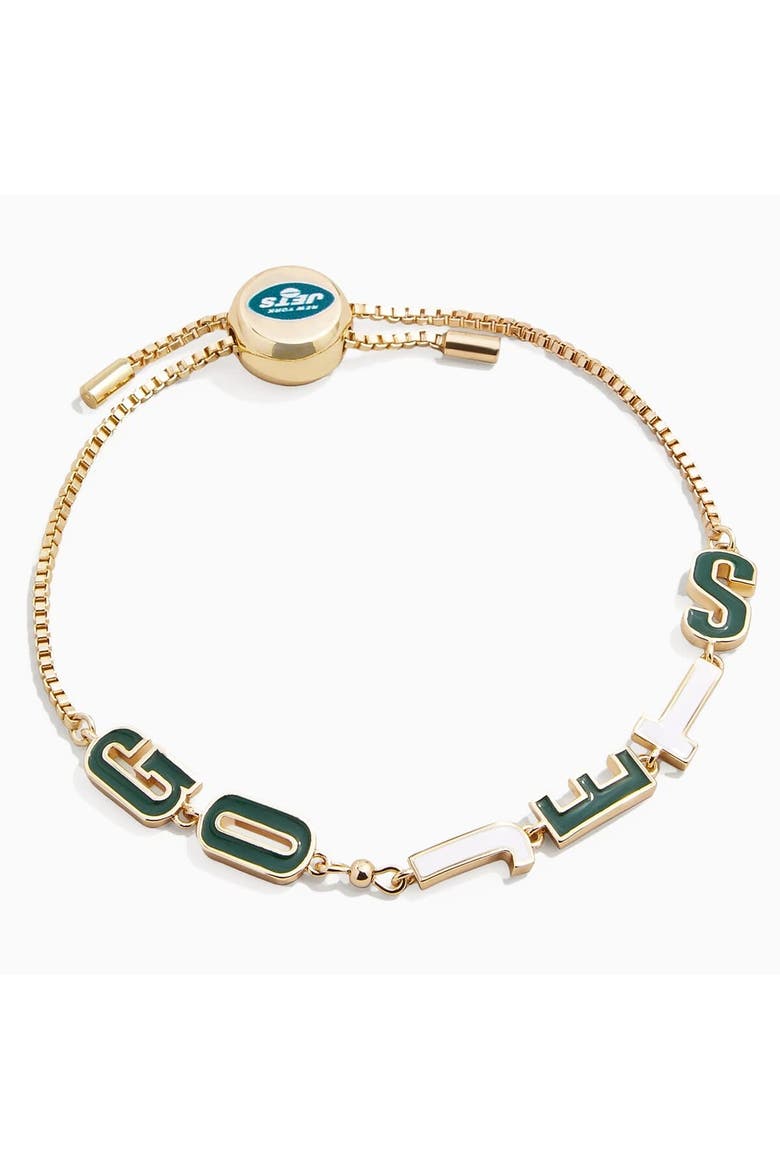 Women's BaubleBar New York Jets Slogan Pull-Tie Bracelet, Main, color, Gold
