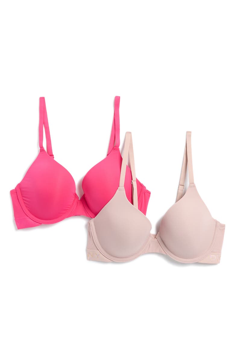 DKNY 2-Pack Logo Band Underwire T-Shirt Bras, Main, color, 