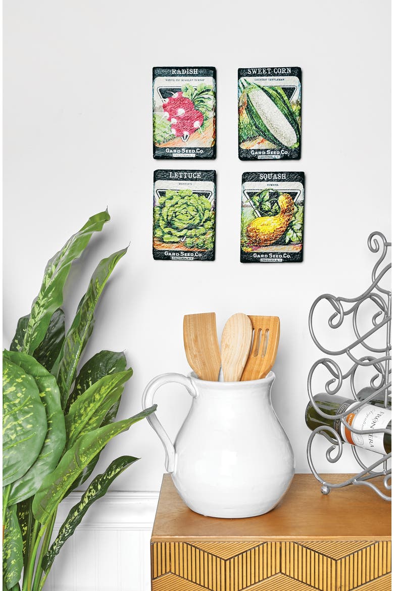 Veggie Seed Pack Set of 4 Hanging Slate Wall Art 4.25" x 6.25", Alternate, color, Black