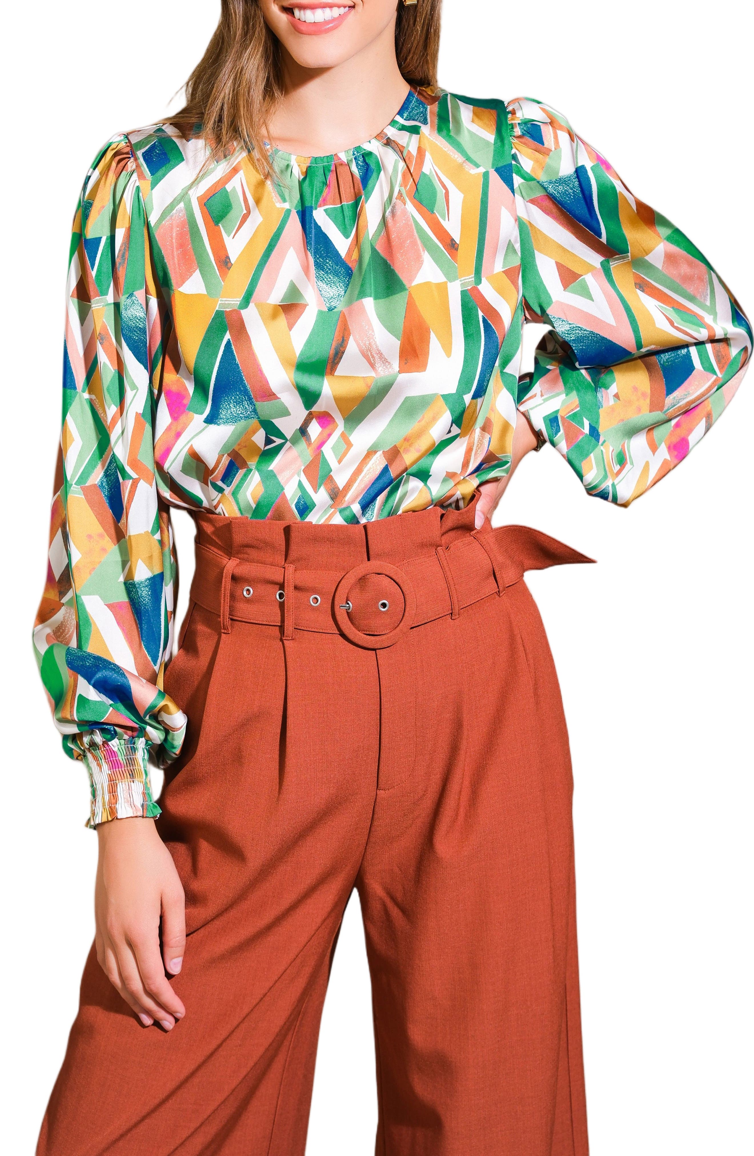 Geometric Print Long Sleeve Top