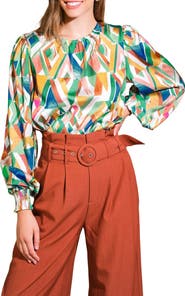 FLYING TOMATO Geometric Print Long Sleeve Top