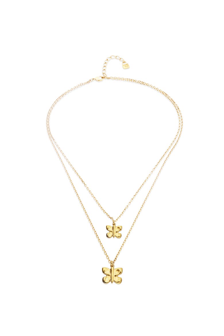 Double Butterfly & Pearl Necklace in Gold-Tone, Alternate, color, Gold