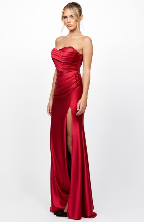 Bariano Aurdrey Strapless Corset Gown In Red