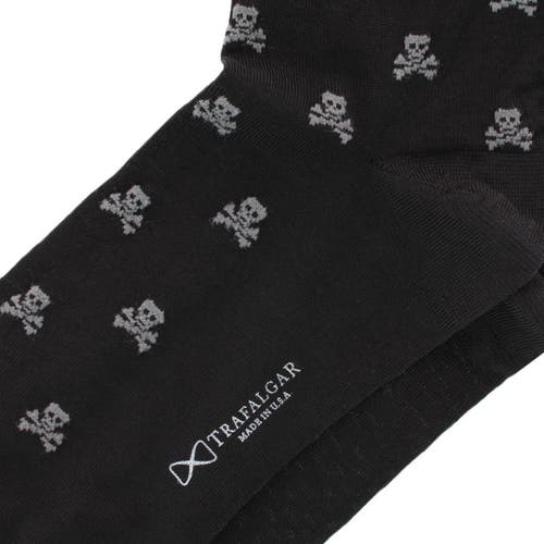 Trafalgar Rodger Skull And Cross Bones Mercerized Cotton Mid-calf Socks In Black
