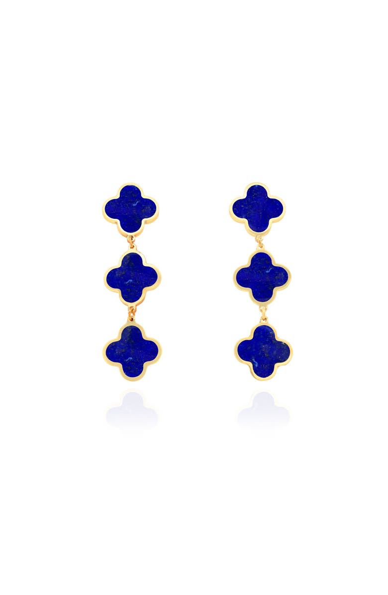 The Lovery Fine Jewelry Lapis Clover Dangle Earrings, Alternate, color, Lapis