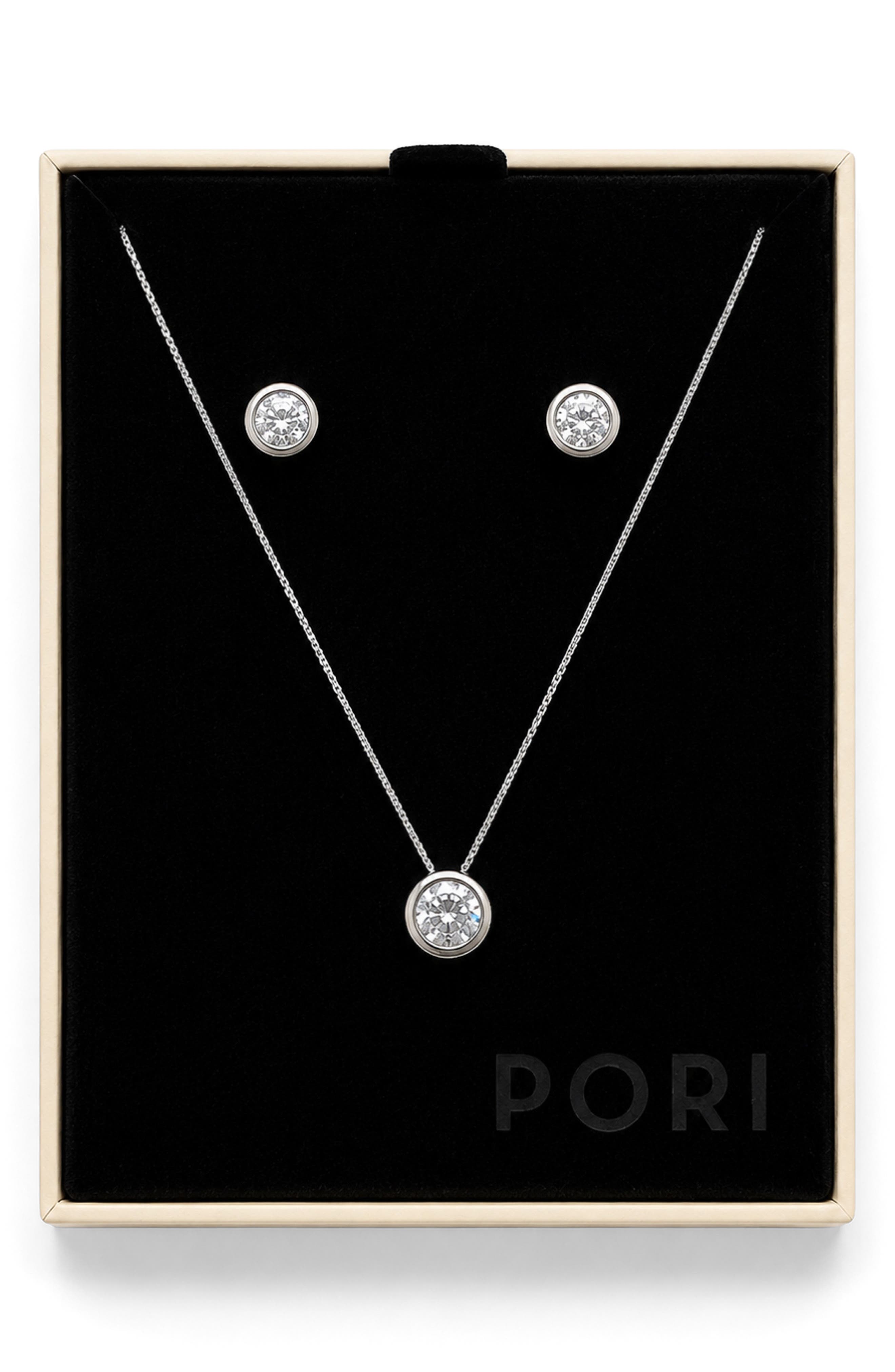 Cubic Zirconia Pendant Necklace & Stud Earrings Set