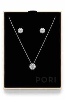 Cubic Zirconia Pendant Necklace & Stud Earrings Set