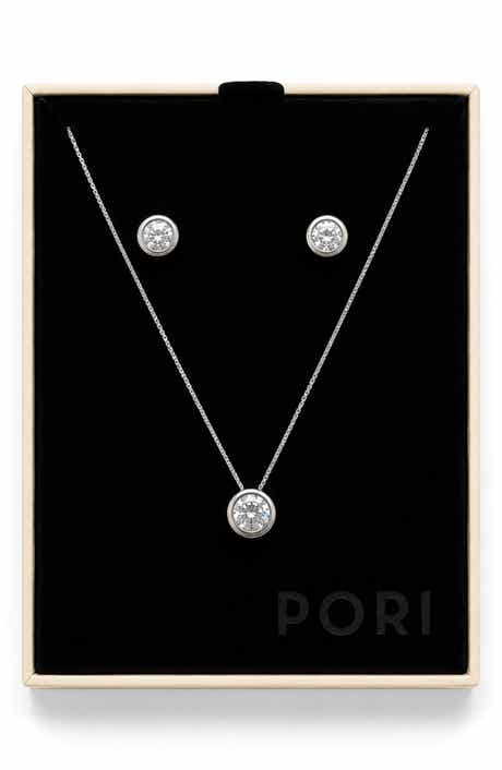 Cubic Zirconia Pendant Necklace & Stud Earrings Set