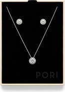 BEST SILVER Cubic Zirconia Pendant Necklace & Stud Earrings Set