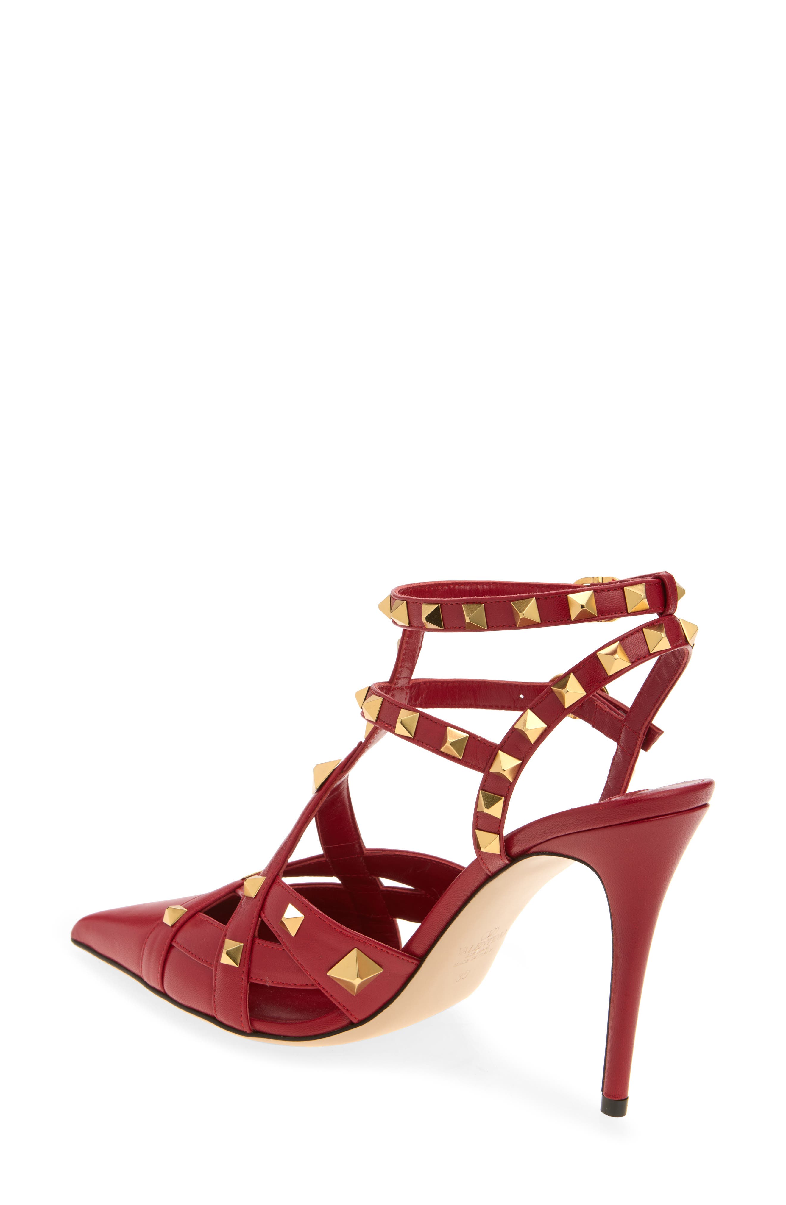 Studdy Leather Pump, Alternate, color, RED