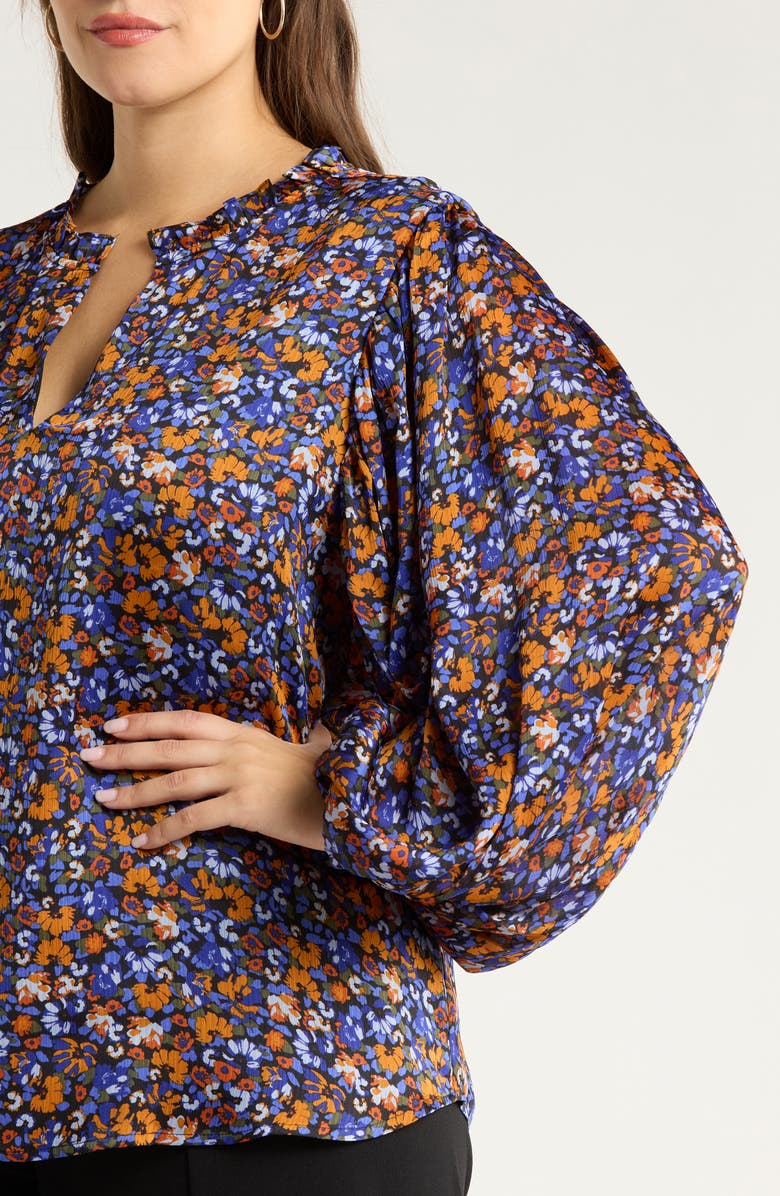 SUGARLIPS Begonia Floral Print Top, Alternate, color, Blue-Rust