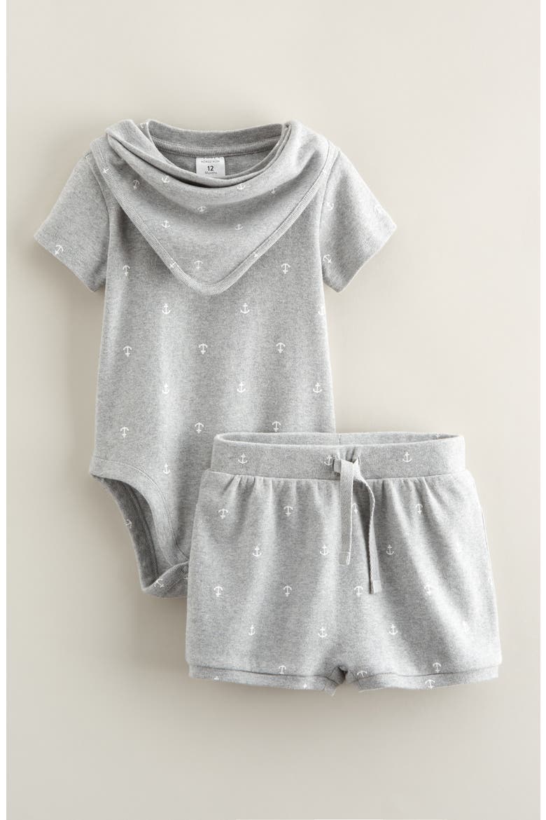 Romper, Bib & Shorts Set, Main, color, GREY HEATHER ANCHORS