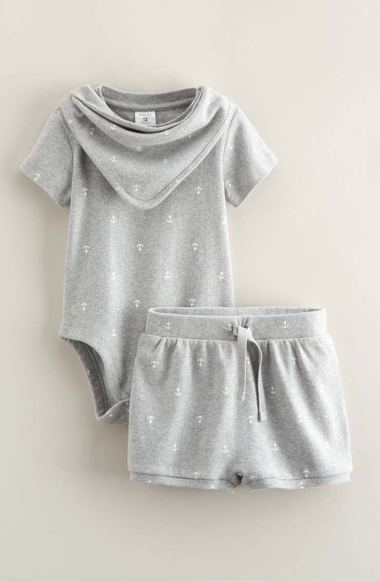 Nordstrom Romper, Bib & Shorts Set, Main, color, Grey Heather Anchors