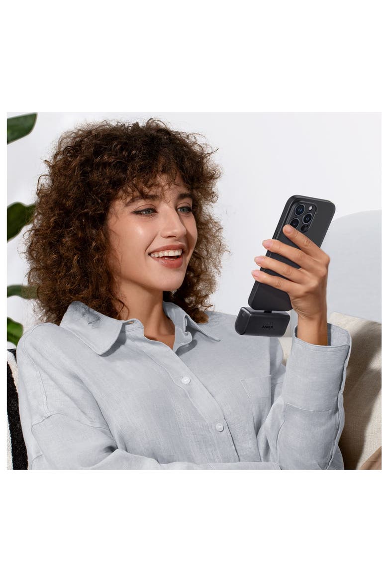 Nano Power Bank with Built-in Foldable USB-C Connector, Alternate, color, Black