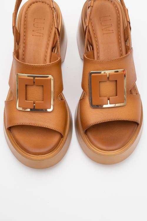 Forever & Always Shoes Lucia Leather Buckle Platform Sandal In Brown