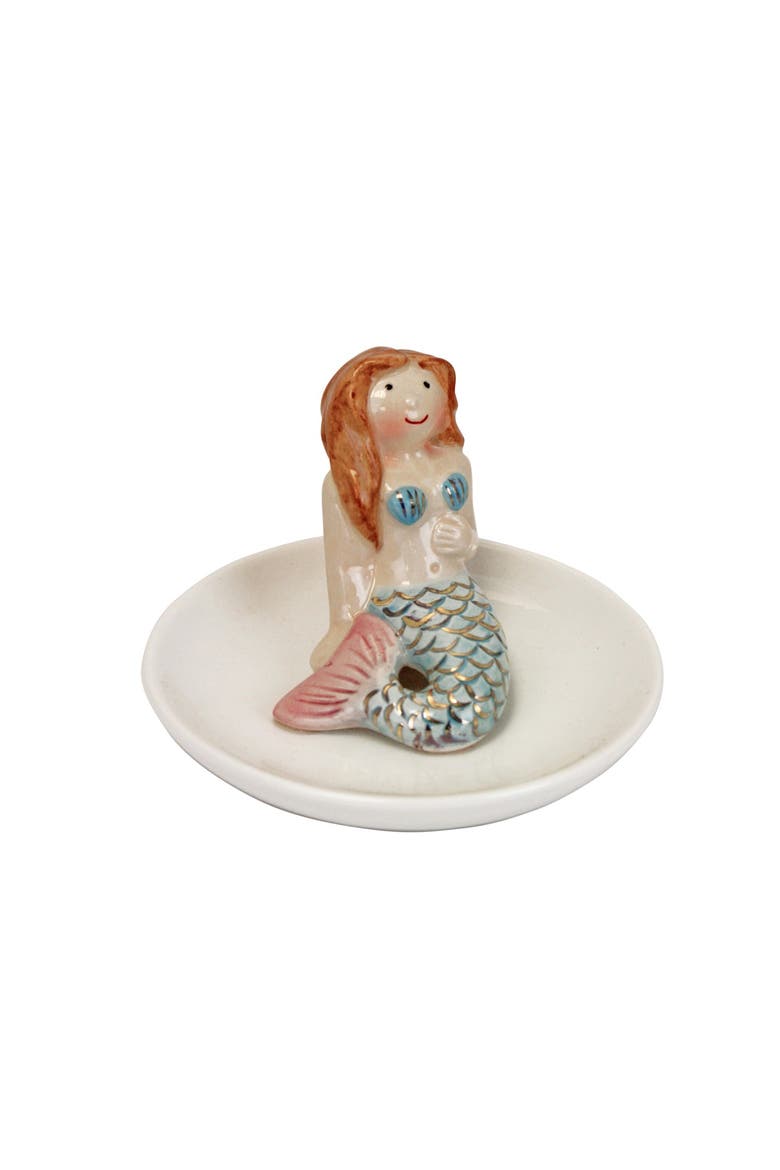 Ceramic Mermaid Trinket Tray Dish 3", Main, color, Blue