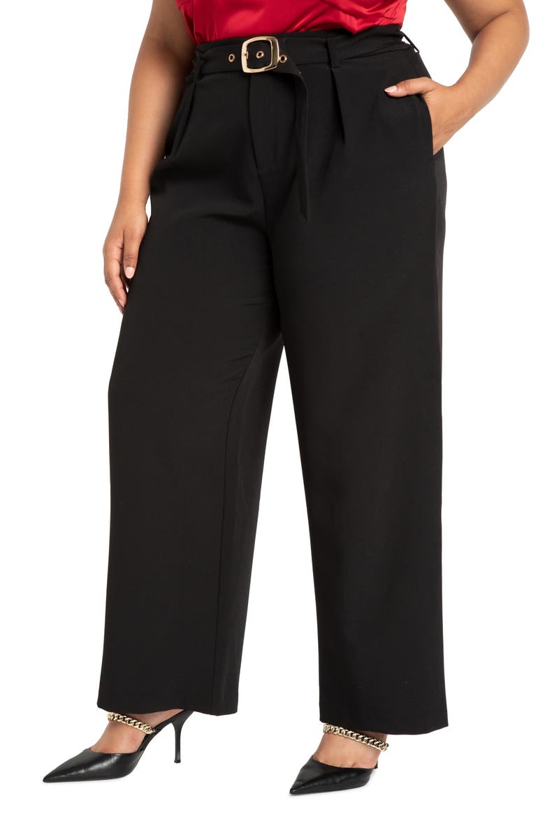 ELOQUII High Waist Belted Wide Leg Pants, Main, color, 