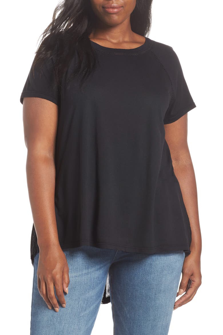 Lace Back Swing Tee, Alternate, color, BLACK