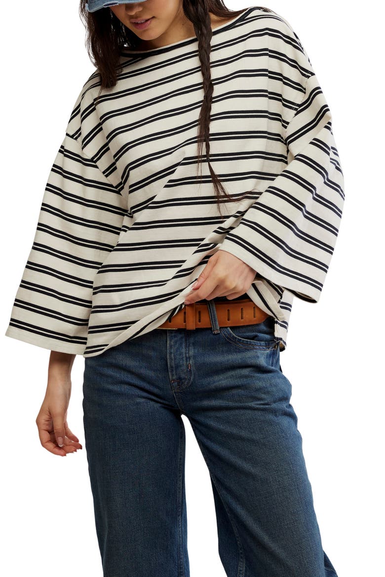 C'est la Vie Stripe Cotton T-Shirt, Main, color, BLACK COMBO