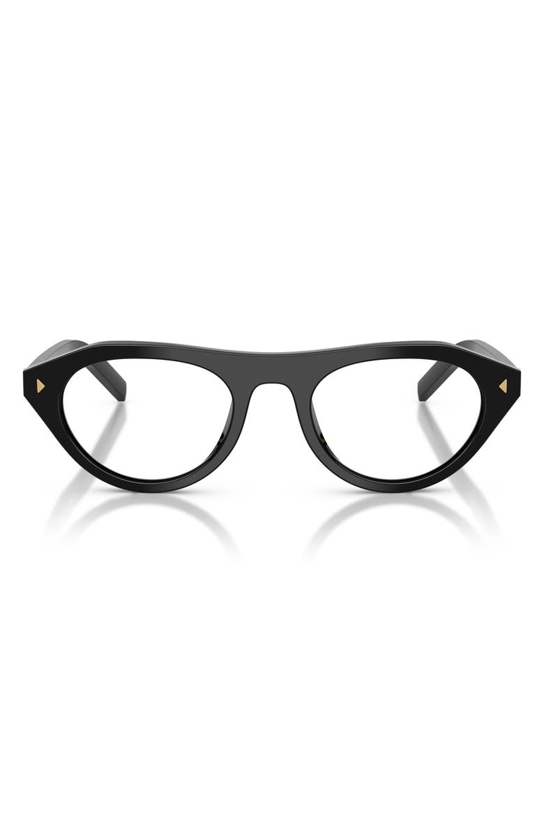 Prada 51mm Irregular Blue Light Blocking Glasses, Main, color, Black / Clear Blue Light