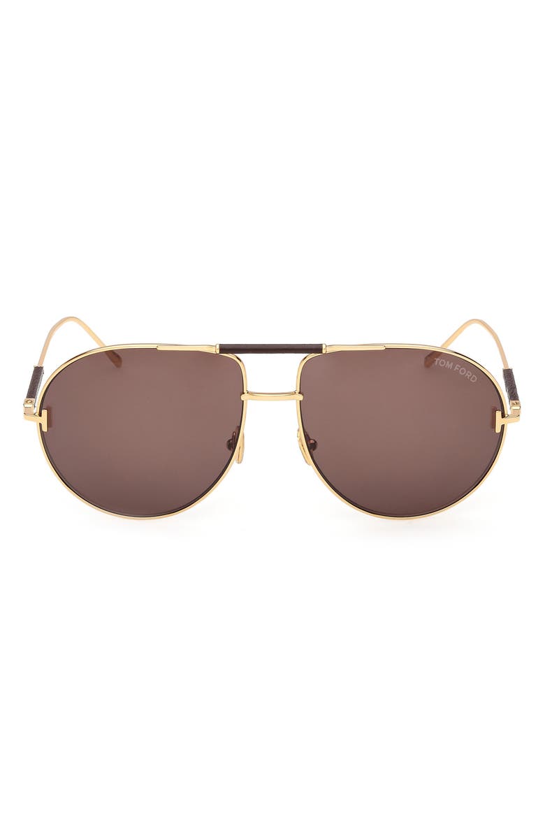 TOM FORD 62mm Lou Pilot Sunglasses, Main, color, Gold / Tobacco Leather