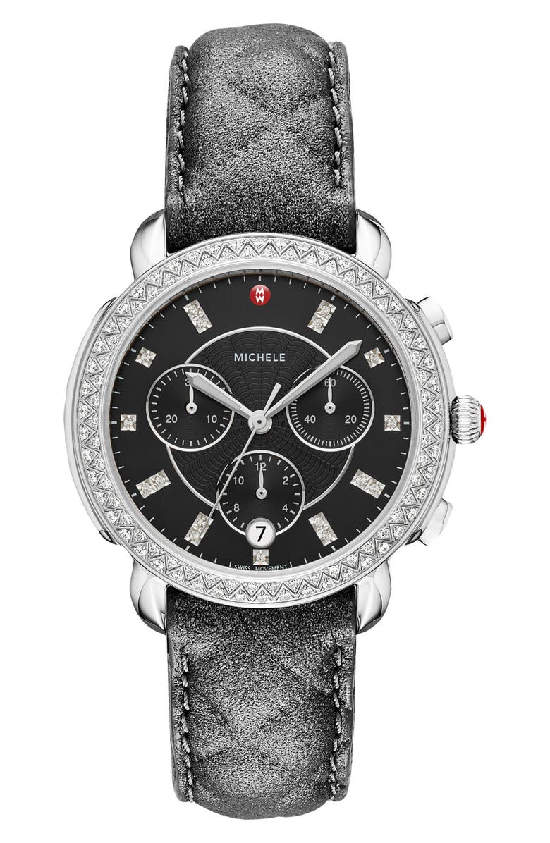MICHELE Sidney Chronograph Diamond Watch Head & Bracelet, 38mm, Main, color, Grey/Black/Silver