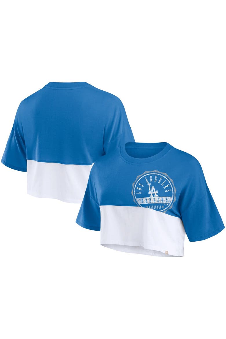 Women's Fanatics Royal/White Los Angeles Dodgers Color Split Boxy Cropped T-Shirt, Alternate, color, Royal