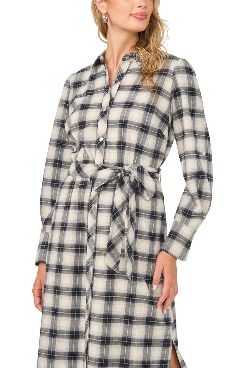 Plaid Belted Midi Shirt Dress, Alternate, color, RICH BLACK