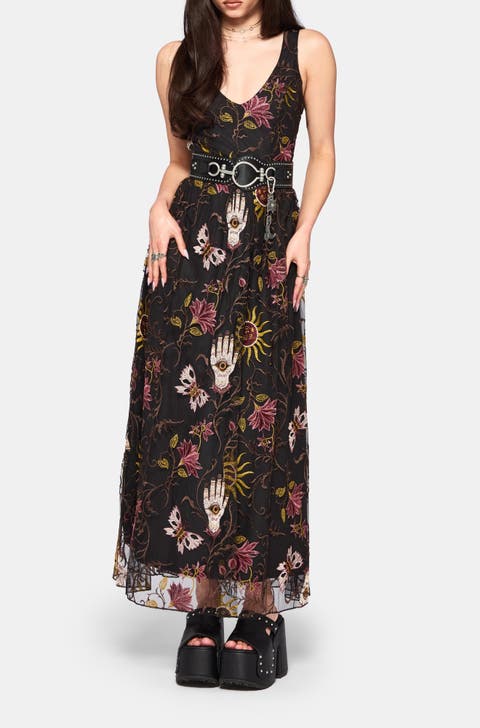 Angela Folk Embroidered Mesh Maxi Dress