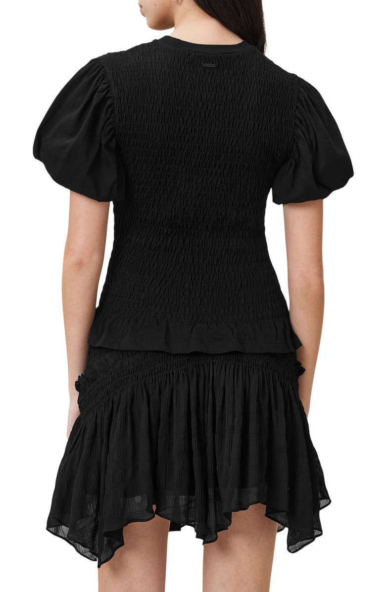 AllSaints Dael Smocked Puff Sleeve Top, Alternate, color, Black