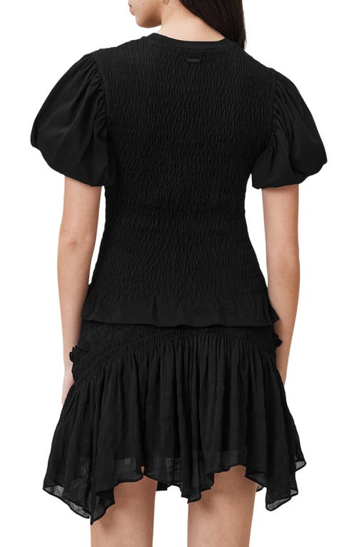 Allsaints Smocked Puff-sleeve Top In Black